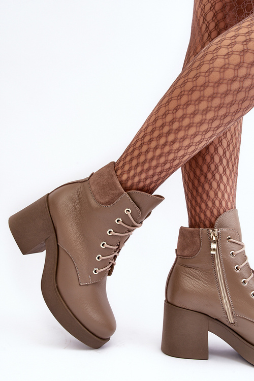 Шкіряні жіночі ботильйони на підборах темно-бежеві Lemar Leocera