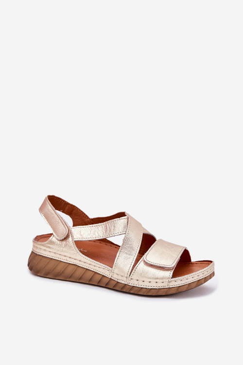Шкіряні Жіночі Сандалі На Липучці Maciejka L6848-25 Золоті