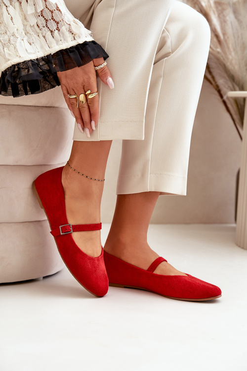 Балетки на плоскій підошві з ремінцем Еко Замшеві Червона Tirilina