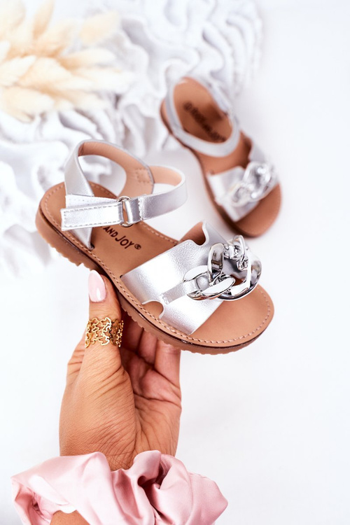 Дитячі босоніжки з ланцюжком сріблясті Баффі