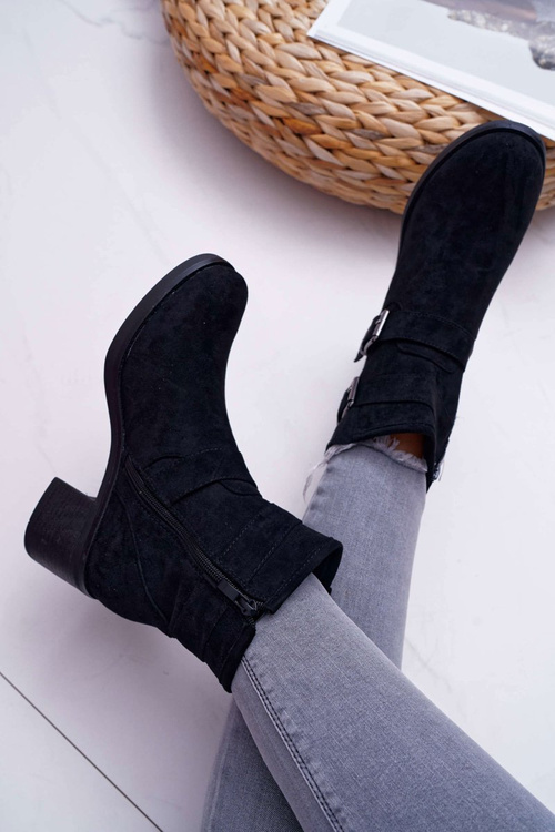 Жіночі чоботи на підборах замшеві чорні Fagret