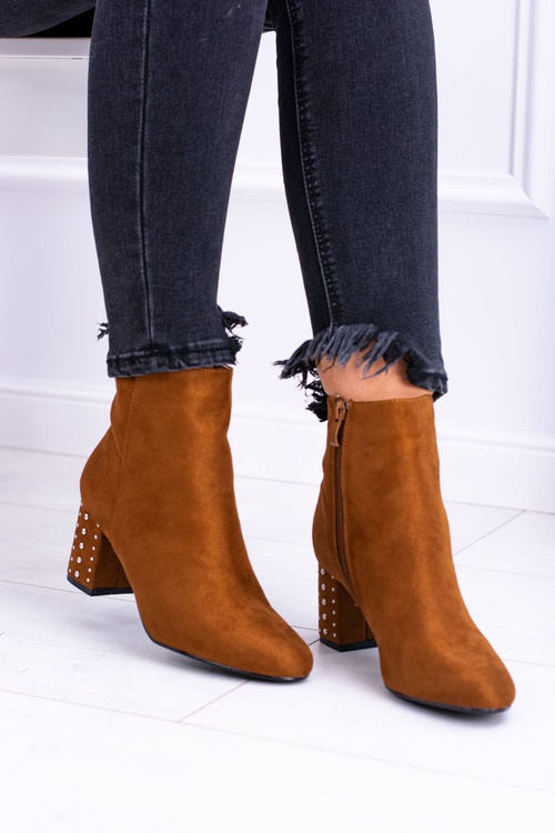 Теплі жіночі чоботи на шпильці коричневого кольору Jocasta