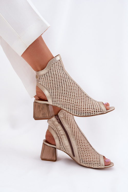 Жіночі Шкіряні Чоботи На Каблуку З Відкритою Пяткою Maciejka 06899-25 Золото-Бежеві