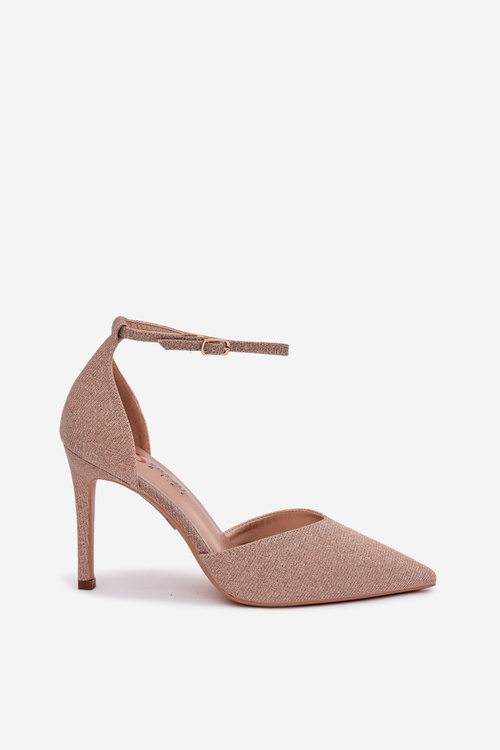 Блискучі шпильки з ремінцем шампанське Joranne