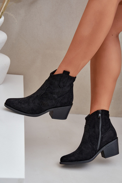 Перфоровані Ковбойські Чоботи На Замку Еко Замш S.Barski HY51-061 Чорні