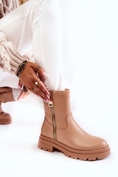 Жіночі теплі черевики на блискавці нюд Jette