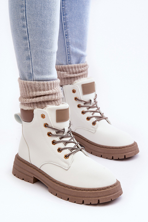 Жіночі черевики на підкладці зі штучного хутра білі фенан