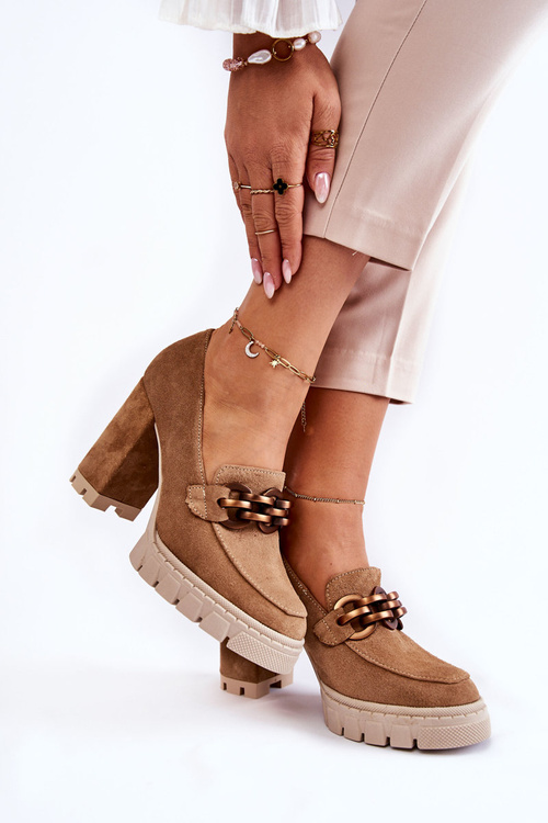 Шкіряні човники на платформі і штанзі Lewski Shoes 3197 Beige