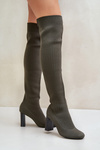 Чоботи вище коліна на каблуці Темно-зелені Esanira