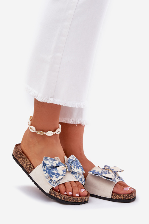 Жіночі Сабо З Бантом На Корковій Платформі Сині Lisandrea