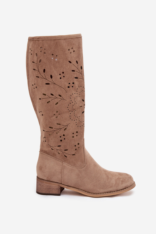 Ажурні жіночі чоботи на підборах бежеві Helinna