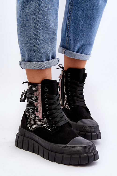 Високі жіночі кросівки на масивній платформі чорного кольору Wonise