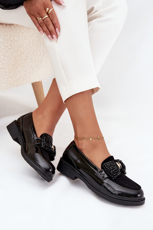 Лаковані Жіночі Мокасини З Бантом S.Barski HY51-319 Чорні