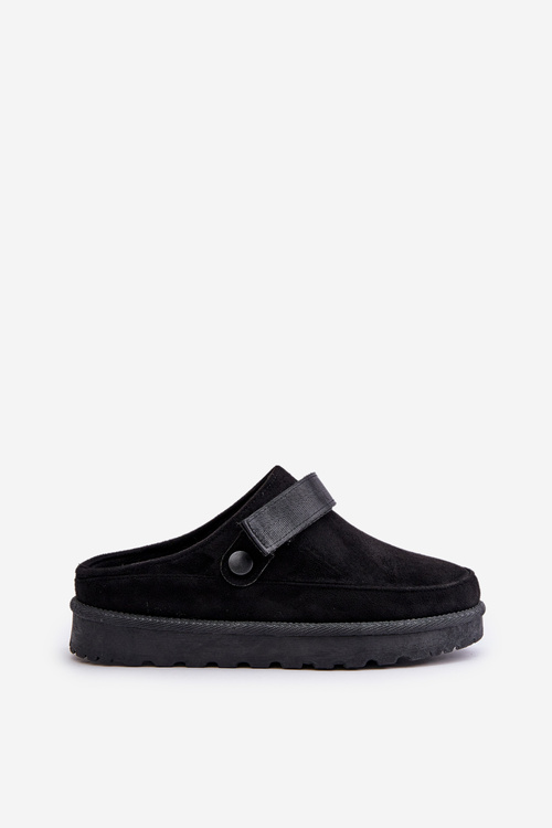 Жіночі тапочки утеплені хутром на платформі Azida чорного кольору