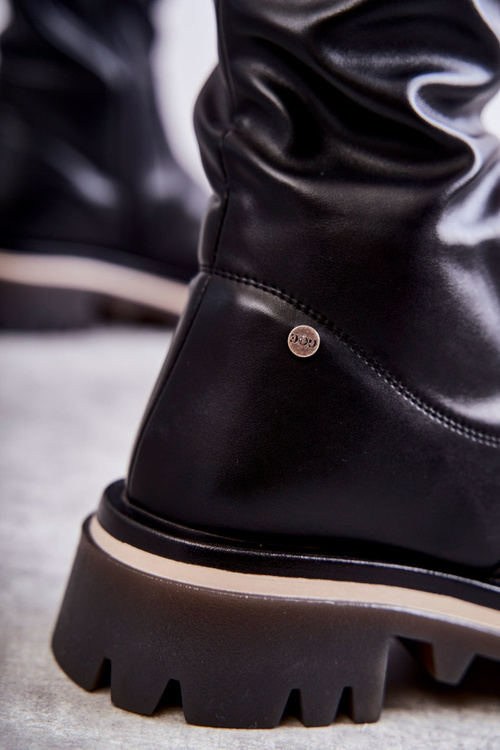 Чоботи шкіряні вище коліна GOE KK2N4024 Чорні