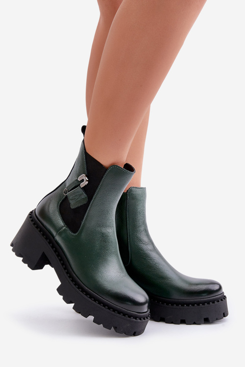 Zazoo 60490 Шкіряні утеплені чоботи з декором Темно-зелені