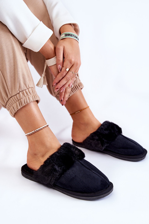 Жіночі класичні тапочки з хутром чорні Lorines