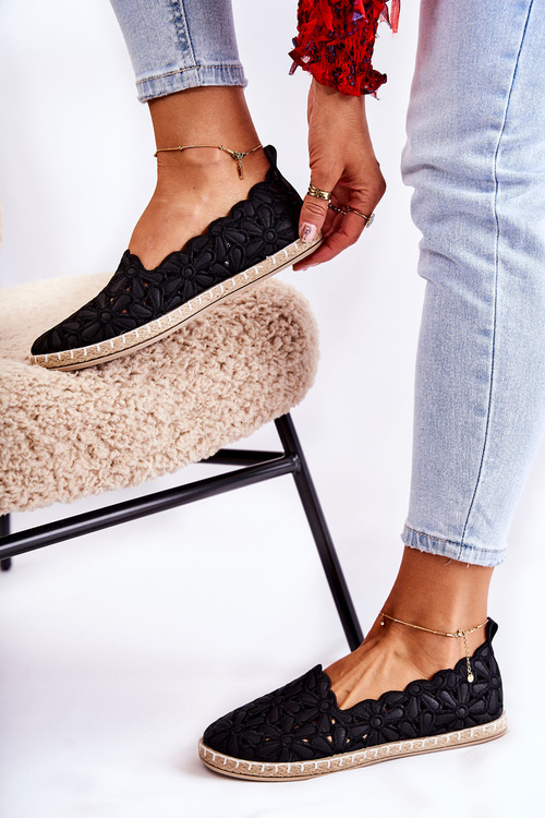 Чорні жіночі балетки з квітковим принтом Vennice