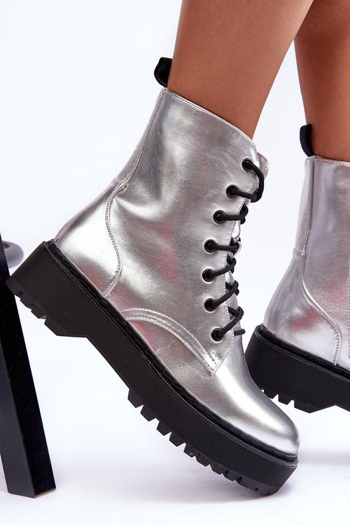 Шкіряні металеві черевики Teflorna Silver Workery