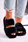 Жіночі пухнасті тапочки на платформі Чорні Cotton Candy