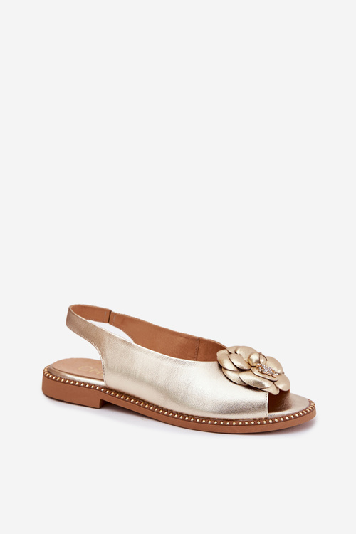 Шкіряні Плоскі Сандалі З Декором CheBello 4642 Золоті