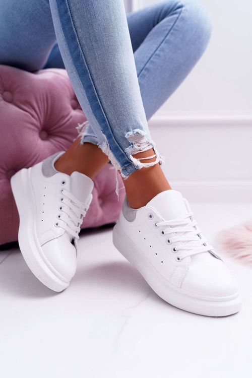 Спортивні жіночі туфлі на товстій підошві Біла сіра спідниця