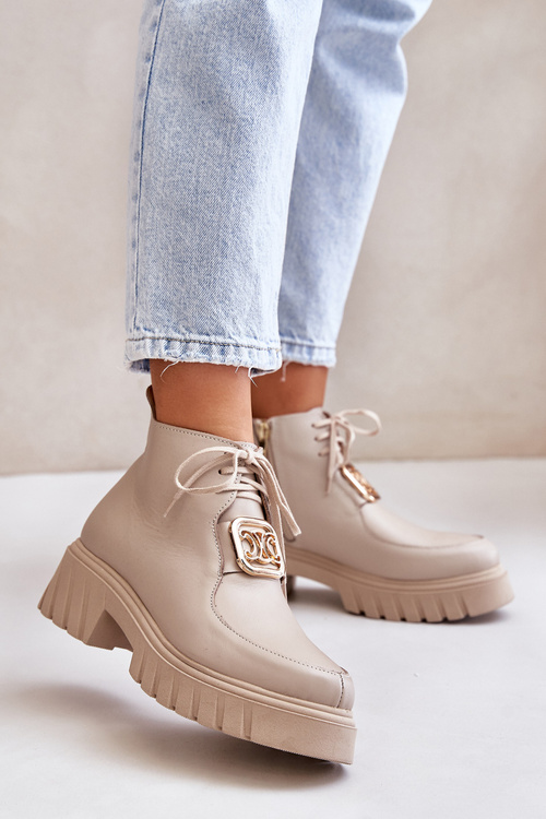 Бежеві шкіряні ботильйони Zazoo 2952 із золотистим декором