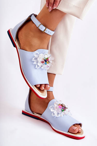 Жіночі шкіряні босоніжки з декором Blue Nevassa