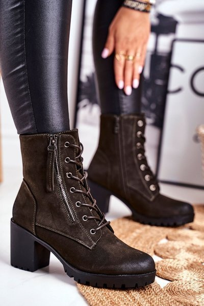 Чоботи жіночі на високих підборах Хакі Vimen