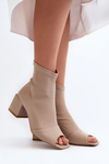 Бежеві жіночі чоботи Zazoo 2876 на високих підборах з відкритими носами
