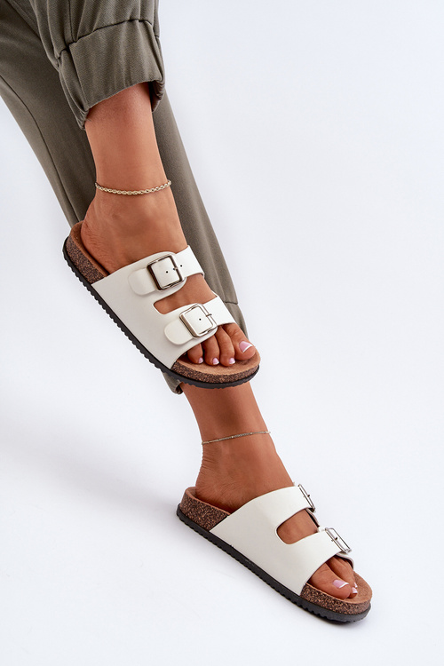 Жіночі босоніжки з пряжками білі Oliena