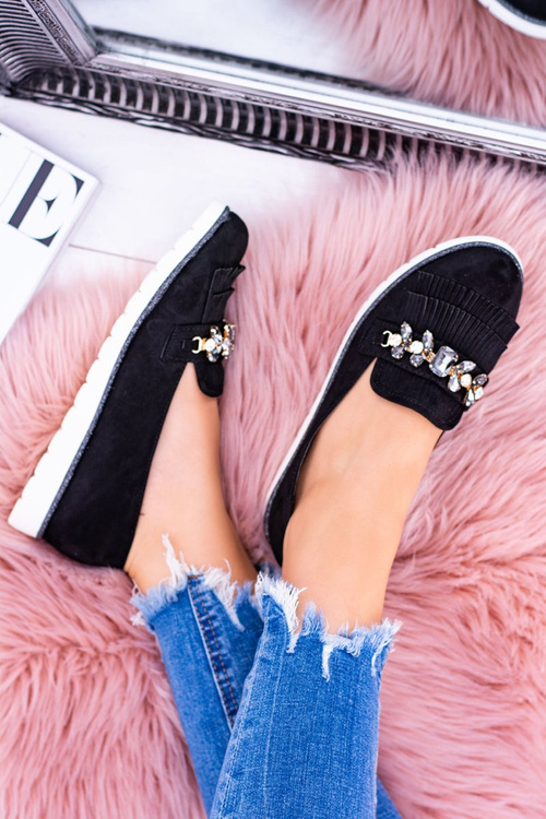 Чорні замшеві мокасини з кристалами Vivaro