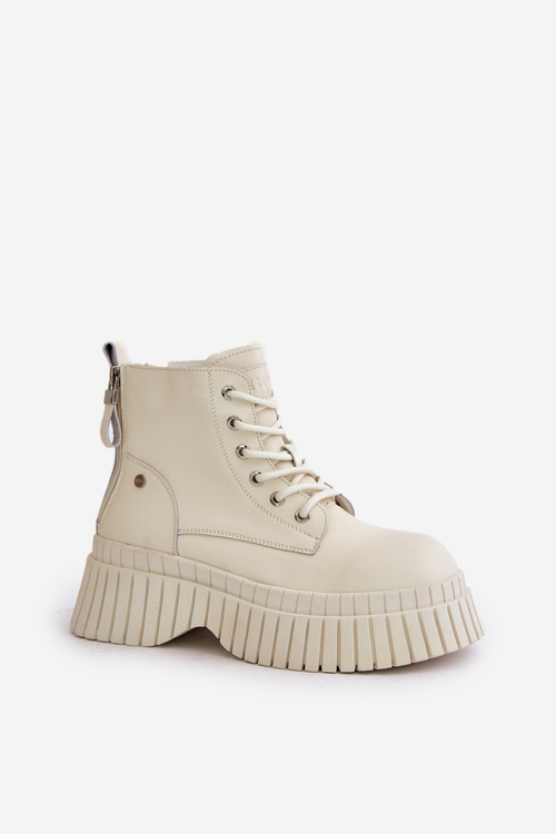 Теплі шкіряні ботильйони на масивній підошві світло-бежеві GOE OO2N4127