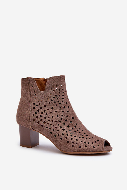 Коричневі жіночі екозамшеві ботильйони Halania з відкритим носком і високим каблуком