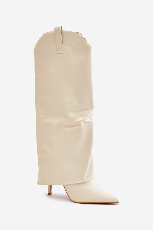Чоботи на шпильці з точеною халявою світло-бежеві Bellinna