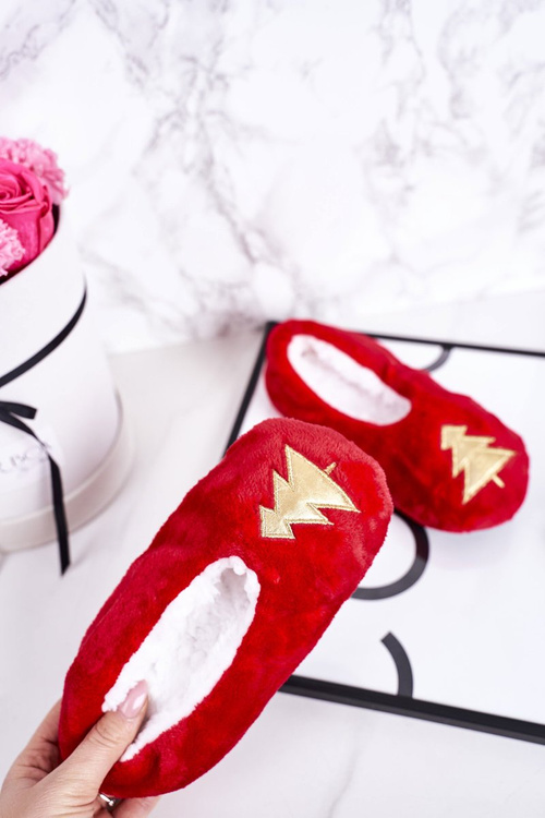 Дитячі новорічні тапочки з ялинкою червоні, хай йде сніг