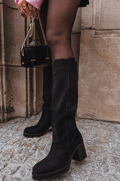 Жіночі утеплені чоботи на масивному каблуці чорні Sanelle