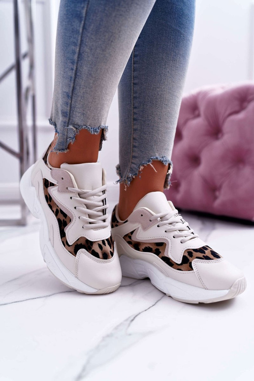 Спортивне жіноче взуття бежеве з леопардовим мезено