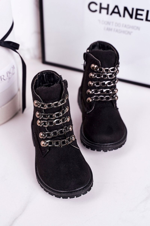 Чоботи дитячі утеплені еко замша на ланцюжку чорні Rock&Roll
