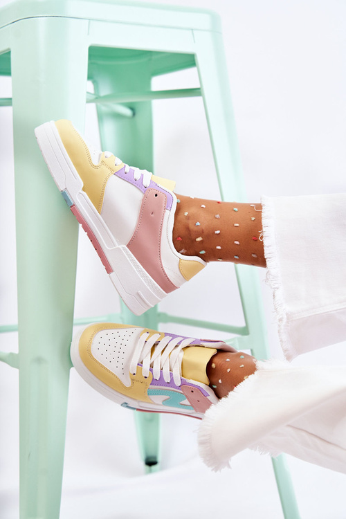 Жіночі спортивні шкіряні туфлі біло-жовті Francis