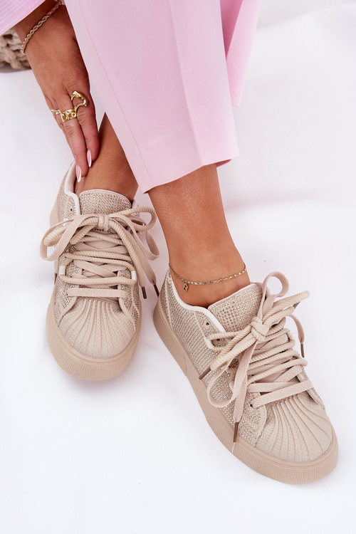Жіночі кросівки з декором на платформі бежеві Eanneth