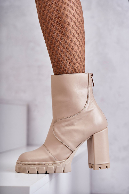 Шкіряні Чоботи На Високому Каблуці Бежеві Elia