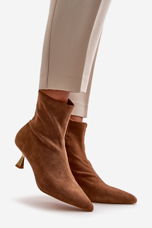 Жіночі черевики на шпильці з еко-замші з гострими носками Camel Irithare