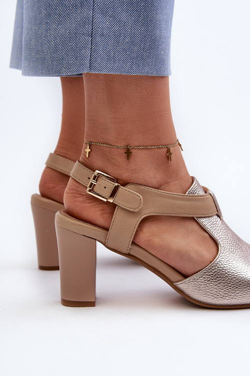 Жіночі босоніжки на високому каблуці з еко шкіри Gold Queenmarie