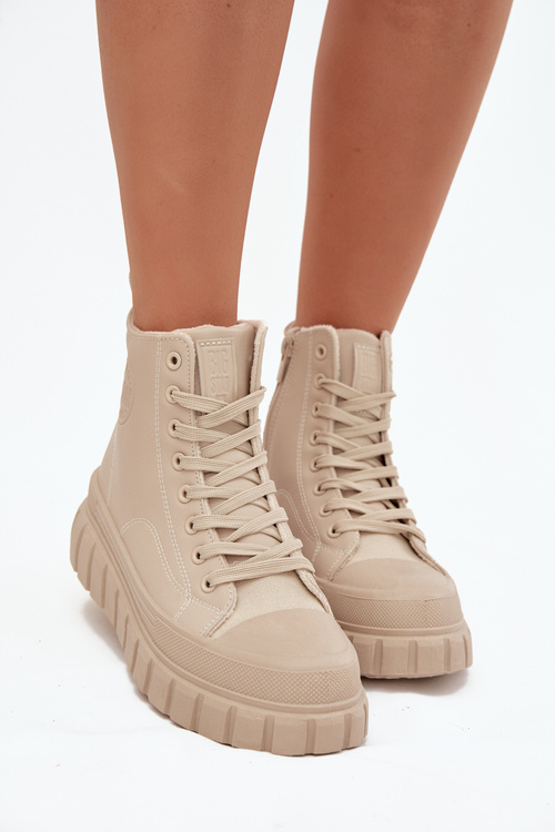 Теплі жіночі кросівки на платформі з екошкіри Big Star SS274535 бежеві