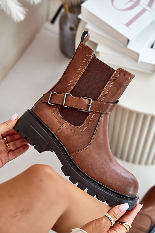 Шкіряні утеплені ботильйони з ремінцем Коричневі Sergio Leone TR719-S