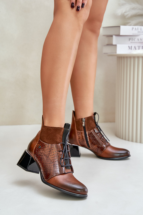 Zazoo 60503 Шкіряні ботильйони на підборах, утеплені, коричневі