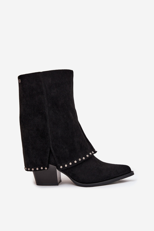 Жіночі утеплені чоботи з обернутим верхом Vinceza 16516 Чорні