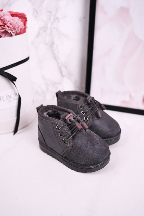 Дитячі снігові черевики на шнурівці утеплені хутром сірий Hunter