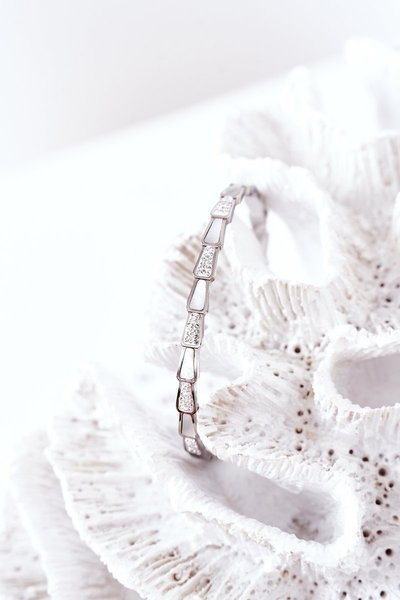 Сталевий браслет з кубічним цирконієм і срібним перламутром